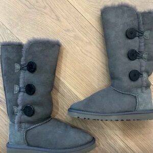 Gray Ankle Boots with Button Detail